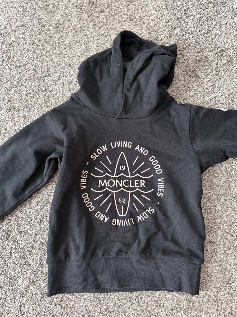 Moncler Black Kids Hoodie with White Graphic Logo